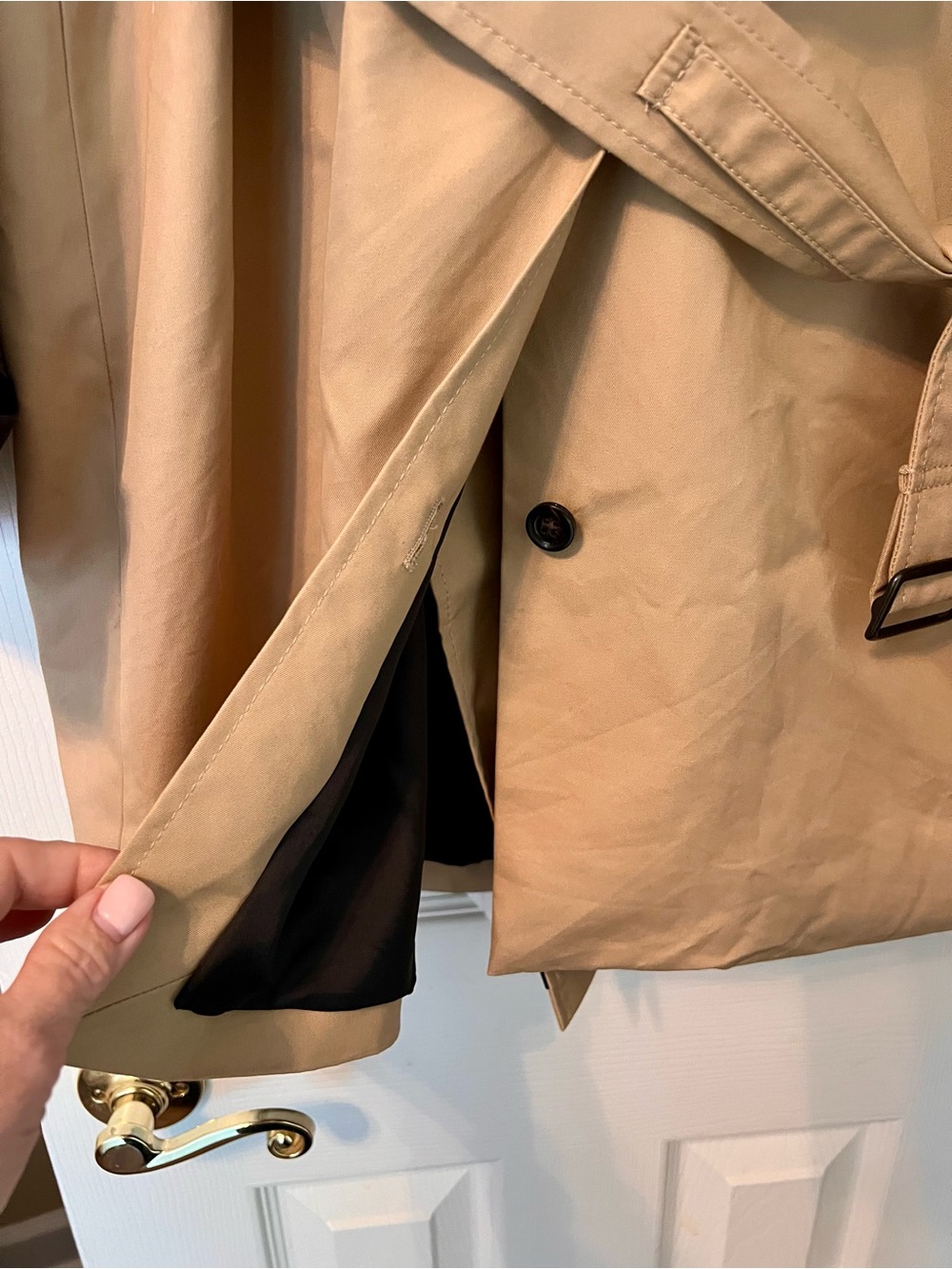 Coach Two-Tone Black and Beige Trench Coat - Picture 5 of 7